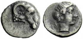  The J. FALM Collection: Miniature Masterpieces of Greek Coinage depicting Animals   Uncertain mint  Tritetartemorion (?) before 411, AR 0.31 g. Ram’s...
