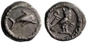  The J. FALM Collection: Miniature Masterpieces of Greek Coinage depicting Animals   Phoenicia, Tyre  Obol circa 450-400, AR 0.47 g. Dolphin swimming ...