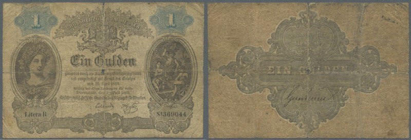 Hessen: 1 Gulden 1865, PiRi A119 in stark gebrauchter Erhaltung mit mehreren kle...