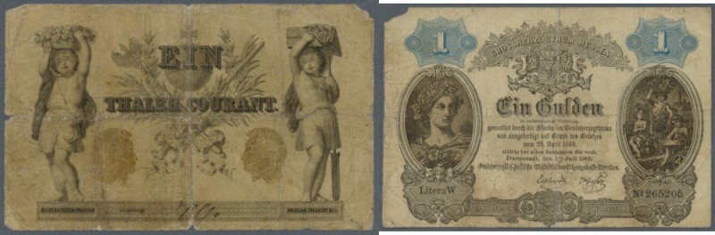 Hessen-Darmstadt, 1 Gulden, 1.7.1865, Preußen, 1 Thaler Kassen-Anweisung, 13.2.1...