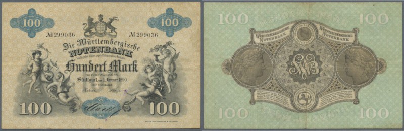 Württemberg: 100 Mark der Württembergischen Notenbank vom 1. Januar 1890, Ro.WTB...