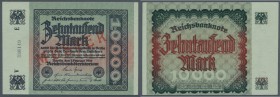 Deutsches Reich: 10.000 Mark 1923 mit rotem Überdruck ”MUSTER”, Ro.83M, minimal bestoßene Ecken und kleiner Fleck am unteren Rand. Erhaltung: XF+ // G...