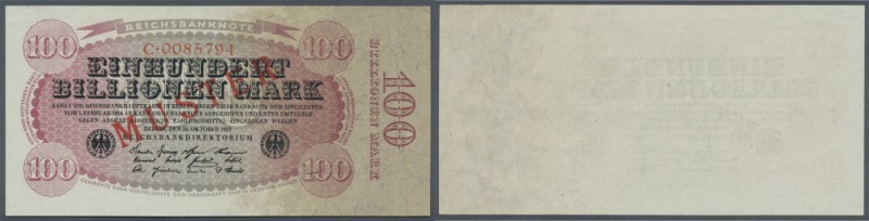 Deutsches Reich: 100 Billionen Mark 1923 mit rotem Überdruck ”MUSTER”, Ro.125M1,...