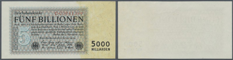 Deutsches Reich: 5 Billionen Mark 1923, Ro.127a, winzige Knickstelle am oberen R...