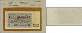 5 Billionen Mark 01.11.1923 mit Überdruck ”Muster” und laufender Serie in kassenfrischer Erhaltung mit verfärbtem Papier, dazu noch der Umschlag der R...