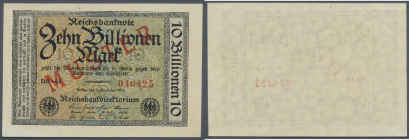 Deutsches Reich: 10 Billionen Mark 1923 mit rotem Überdruck ”Muster”, Ro.129M2, ...