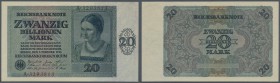 Deutsches Reich: 20 Billionen Mark 1924, Ro.135, leichte Stauchungen im Papier, kleiner Eckknick oben rechts. Erhaltung: XF // Germany: 20 Billionen M...