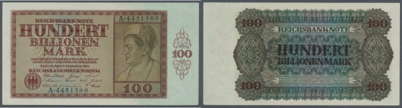 Deutsches Reich: 100 Billionen Mark 1924, Ro.137, leichte Stauchungen im Papier,...