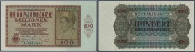Deutsches Reich: 100 Billionen Mark 1924, Ro.137, leichte Stauchungen im Papier, kleiner Eckknick oben rechts, minimal bestoßene Ecken unten links und...