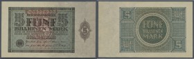 Deutsches Reich: 5 Billionen Mark 1924, Ro.138, minimale Stauchungen im Papier, sonst perfekt. Erhaltung: aUNC // Germany: 5 Billionen Mark 1924, P.14...