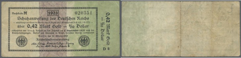 Deutsches Reich: 0,42 Mark Gold = 1/10 Dollar 1923, Ro.142, stärker gebrauchte N...