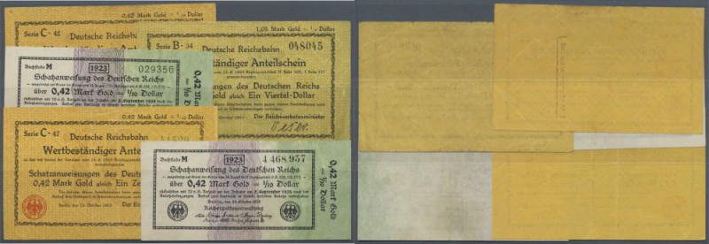 Lot mit 5 Banknoten Wertbeständiges Notgeld 1923, dabei 2 x 0,42 Mark Gold = 1/1...