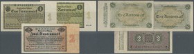 Set mit 3 Banknoten der Rentenbank zu 1 und 2 Rentenmark 1923, dabei Reichsdruck- und Firmendruckausgabe des 1-ers mit minimalen/leichten Gebrauchsspu...