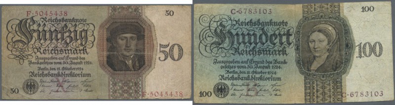 Deutsches Reich: lot mit 30 Banknoten zu 50 und 100 Reichsmark 1924 (11 x 50 Rei...