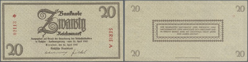 Sachsen: 20 Reichsmark 1945, Ro.184, leicht welliges Papier und minimale Falten ...