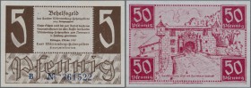Württemberg-Hohenzollern, Finanzministerium, 5 (Serie B), 10 (Serie D, beide No KN), 50 Pf. (KN *), 15.10.1947, Erh. I, total 3 Scheine