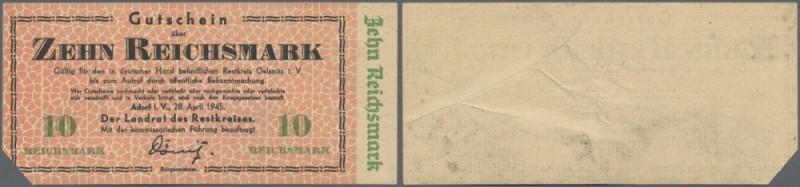 Adorf, Restkreis Oelsnitz, 10 RM, 28.4.1945, ohne Stempel, links unten 1 cm Ecks...
