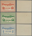 Dotternhausen, Zentralverwaltung der Württ. Ölschieferwerke, 10 (Rand perforiert), 50 Pf., 2 Mark (Ränder jeweils geschnitten), o. D. (1947), Reihe C,...