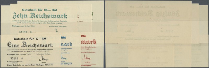 Nürtingen, Kreisverband, 1, 2, 5, 10, 20, 50 RM, 10.4.1945, ohne Entwertungsstem...