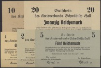 Schwäbisch Hall, Kreisverband, 1, 2, 5, 10, 20 Reichsmark, 16.4.1945, Erh. I, 5 Scheine