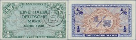 WESTBERLIN: 2x ½ Mark 1948 mit ”B”-Stempel beide Erhaltung II+, dazu 10 Mark 1949 in EH IV, und 3 Scheine Serie 1944.