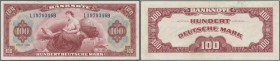 Bundesrepublik: 100 DM 1948 (roter Hunderter), Ro.244, saubere, farbfrische Gebrauchserhaltung, senkrechter Mittelknick, Eckknick rechts unten, einige...