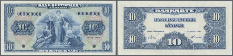 Bank Deutscher Länder: 10 Deutsche Mark 1949 MUSTER mit Seriennummer 000000000, ...
