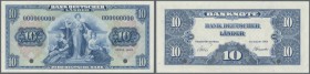Bank Deutscher Länder: 10 Deutsche Mark 1949 MUSTER mit Seriennummer 000000000, 2 kleinen Entwertungslöchern und Überdruck ”SPECIMEN”, Ro.258M1 in kas...