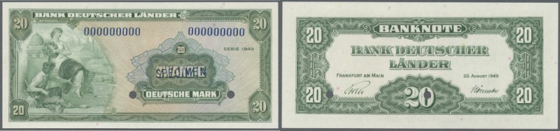Bank Deutscher Länder: 20 Deutsche Mark 1949 MUSTER mit Seriennummer 000000000, ...