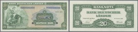 Bank Deutscher Länder: 20 Deutsche Mark 1949 MUSTER mit Seriennummer 000000000, 2 kleinen Entwertungslöchern und Überdruck ”SPECIMEN”, Ro.260M1 in kas...