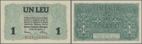Rumänien: Banca Generala Romana 1 Leu o.D. 1917-20, Ro.474b in perfekt kassenfrischer Erhaltung: UNC // Romania: Banca Generala Romana 1 Leu ND(1917-2...