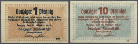 Danzig, 10 x 1 Danziger Pfennig, 1 x 10 Danziger Pfennig, 22.10.1923, überwiegend Erh. II, total 11 Scheine