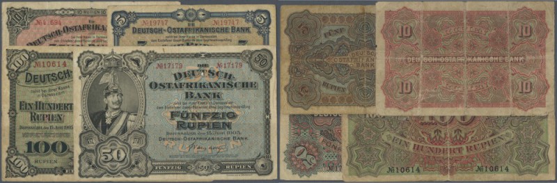 Deutsch-Ostafrika: set mit 4 Banknoten 5, 10, 50 und 100 Rupien 1905, Ro.900-902...