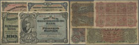 Deutsch-Ostafrika: set mit 4 Banknoten 5, 10, 50 und 100 Rupien 1905, Ro.900-902d, 903b in stärker gebrauchter Erhaltung, leicht vergilbtes Papier und...