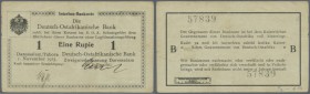 Deutsch Ostafrika: 1 Rupie 1915 mit Titel ”Kraft besonderer Ermächtigung”, Ro.916b in gebrauchter Erhaltung mit fleckigem Papier und mehreren Knicken....