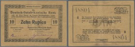 Deutsch Ostafrika: 10 Rupien 1916, Ro.935a, mehrfach geknickt, mit kleinen Nadellöchern. Erhaltung: F+ // German East Africa: 10 Rupien 1916, P.41 wit...