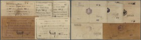 Deutsch Ostafrika: kleines Lot mit 5 Banknoten 1 und 5 Rupien 1917 ”Buschnoten”, Ro.936b,c,d, 937, alle in gebrauchter Erhaltung mit Flecken und Knick...