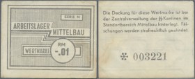 Arbeitslager Mittelbau - Dora: Wertmarke zu 0,01 Reichsmark o.D.(1943), kleinere Flecken am rechten Rand, welliges Papier und kleinere Knicke. Erhaltu...