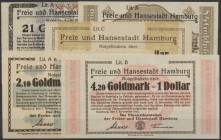 Hamburg, Finanzdeputation, 21 GPf., No KN, 84 GPf., 1.05, 2.10, 4.20 GM, ohne KN, alle 7.11.1923, Erh. I-, 5 Scheine