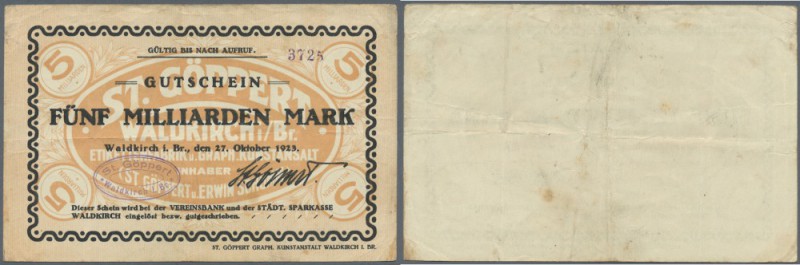 Waldkirch, St. Göpperet Etikettenfabrik, 5 Mrd. Mark, 27.10.1923, Uschr. faksimi...