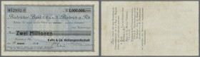Biebrich, Kalle & Co. AG, 2 Mio. Mark, 18. (hschr.) 8.1923, gedruckter Scheck auf Biebricher Bank, Erh. III