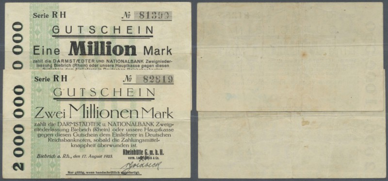 Biebrich, Rheinhütte GmbH vorm. Ludw. Beck & Co., 1, 2 Mio. Mark, 17.8.1923, Erh...