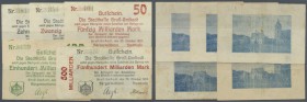 Groß-Umstadt, Stadt, 10, 20, 50, 100, 500 Mrd. Mark, 28.10.1923, rs. Bilder blau, Erh. III, total 5 Scheine