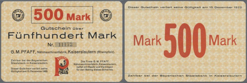 Kaiserslautern, G. M. Pfaff, Nähmaschinenfabrik, 500 Mark, o. D. - 15.12.1922, E...
