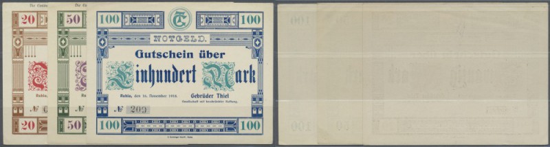 Ruhla, Gebrüder Thiel GmbH, 20, 50 Mark, 16.11.1918 - 1.2.1919 (gedruckt), 100 M...