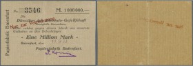 Baienfurt, Papierfabrik, 1 Mio. Mark, 11.9.1923 (Datum gestempelt), Schein zur Stabilisierung auf Folie aufgeklebt, Erh. IV