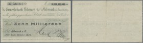 Biberach, Gewerbebank, 10 Mrd. Mark, Ende Oktober 1923, Eigenscheck, Aussteller gestempelt, Erh. III, Nennwert nicht bei Karau