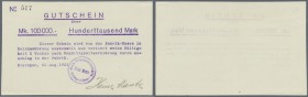 Bisingen (Hohenzollern), Heinr. Mauthe, Mech. Trikotwarenfabrik, 100 Tsd. Mark, 20.8.1923, Text violett hektographiert, mit KN und Unterschrift, Ort b...
