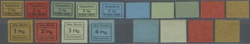 Cannstatt, Otto Martin, Kolonialwarenhandlung, 1, 2, 3, 4 Pfg., ohne ”Gutschein”, Erh. II-III, 1, 2, 3 (2, hell- und graugrün), 4 Pfg., kleineres Form...