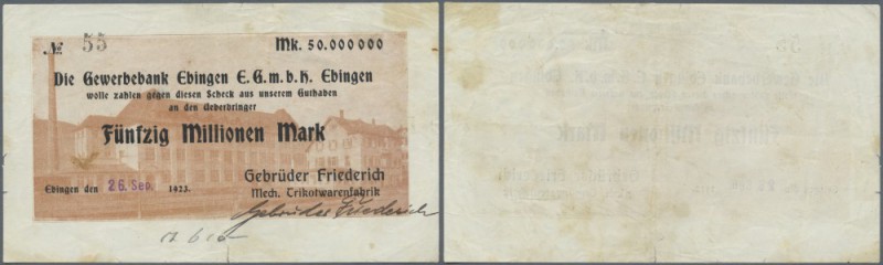 Ebingen, Gebrüder Friederich, 50 Mio. Mark, 26.9.1923, Tag und Monat gestempelt,...